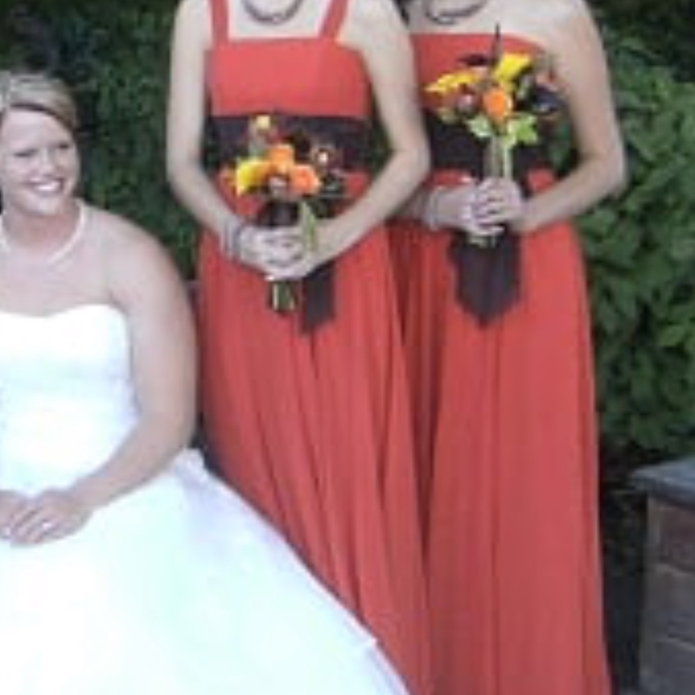 Burnt orange and brown bridesmaid/homecoming dress